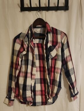 True Craft Women's Plaid Button-Down Shirt - Navy, Pink & White